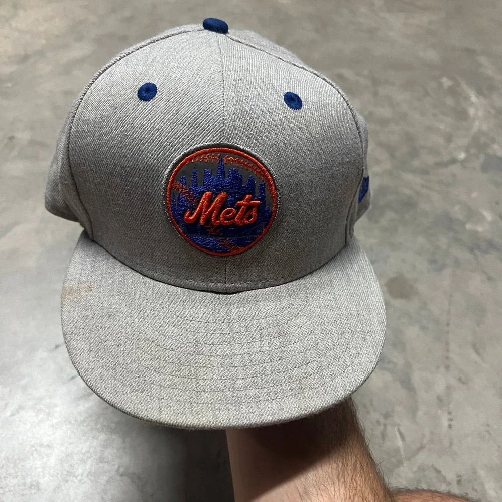 New Era 59FIFTY New York Mets Fitted Hat Grey Heather Blue 7 3/8 MLB Cap